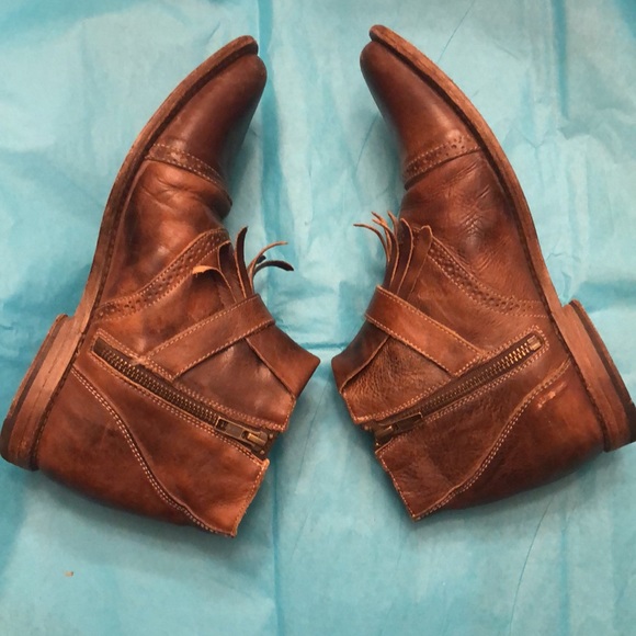 Bed Stu Cobbler Organic Leather “Dipper” Distressed Ankle Boots w/Fringe, Size 8 - Picture 14 of 15